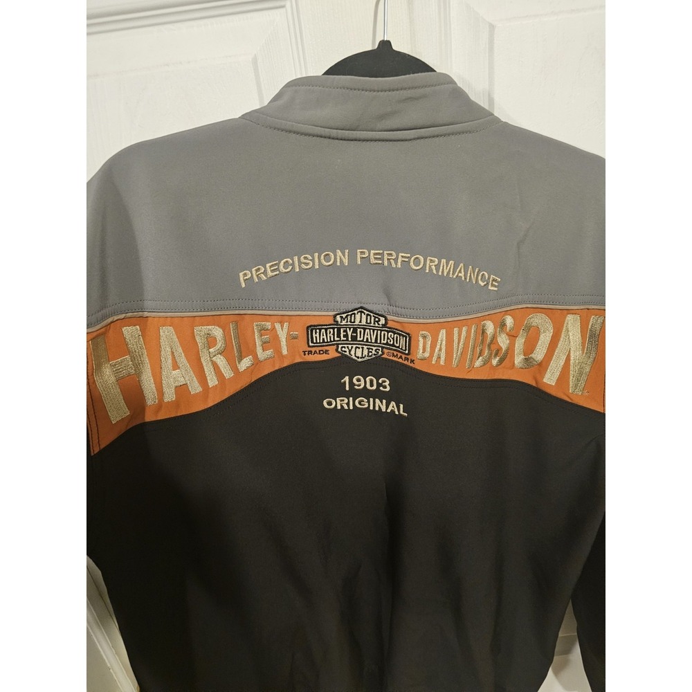 Harley Davidson Jacket Mens Black Gray Spell Out Soft Shell Embroidered L - Picture 10 of 16